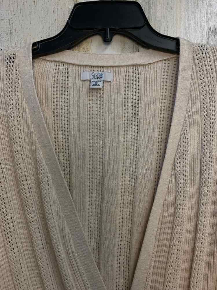 PRE-OWNED CROFT AND BARROW PLUS SIZES Size 1X Tan LONG SLEEVES TOP/OPEN CARDIGAN