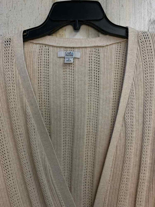 PRE-OWNED CROFT AND BARROW PLUS SIZES Size 1X Tan LONG SLEEVES TOP/OPEN CARDIGAN