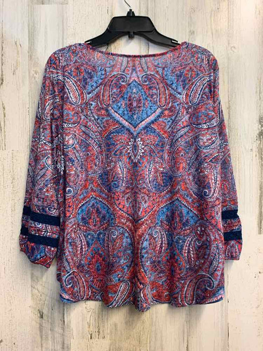 RUBY RD Tops Size XL RED/WHT/BLU Paisley 3/4 LENGTH TOP