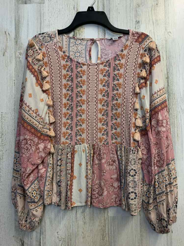 AMERICAN EAGLE Tops Size M PINK/WHT/PEACH Floral LONG SLEEVES TOP