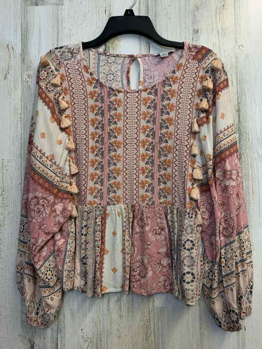 AMERICAN EAGLE Tops Size M PINK/WHT/PEACH Floral LONG SLEEVES TOP