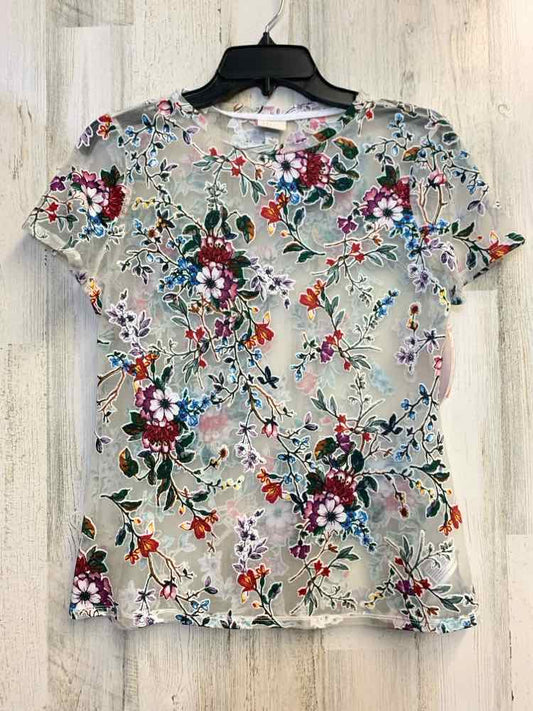A NEW DAY Tops Size S WHT/RED/ORG/YEL/GRN/BLU/PURP SHEER Floral TOP