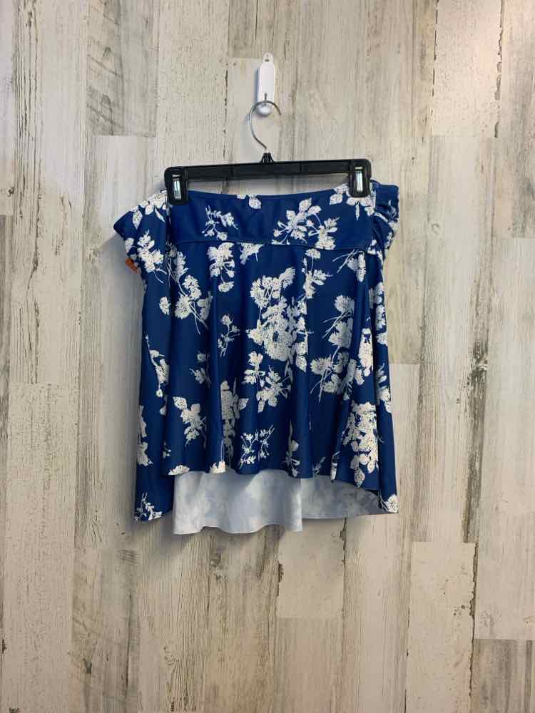 PLUS SIZES Size 2X BLU/WHT Floral STRAPLESS Swimsuit