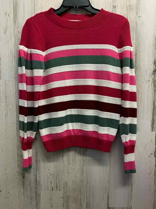 PRE-OWNED LOFT Tops Size M FUCH/WHITE/PINK/GREEN STRIPES SWEATER TOP/LONG SLEEVE