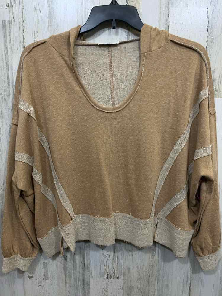 NWT ZENANA Size S/M Tops TAN MOTTLED LONG SLEEVES HOODED PULLOVER