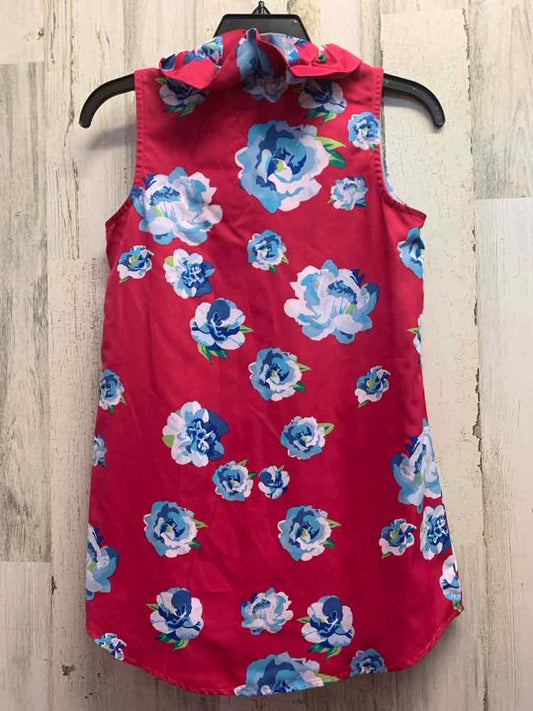 PRE-OWNED MUDPIE Tops Size XS PNK/WHT/BLU Floral SLEEVELESS/RUFFLED V NECK