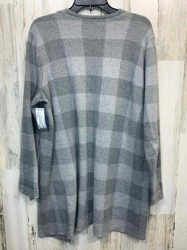 PRE-OWNED LOFT Size L Tops SHADES OF GRAY Plaid LONG SLEEVE DRAPE CARDIGAN