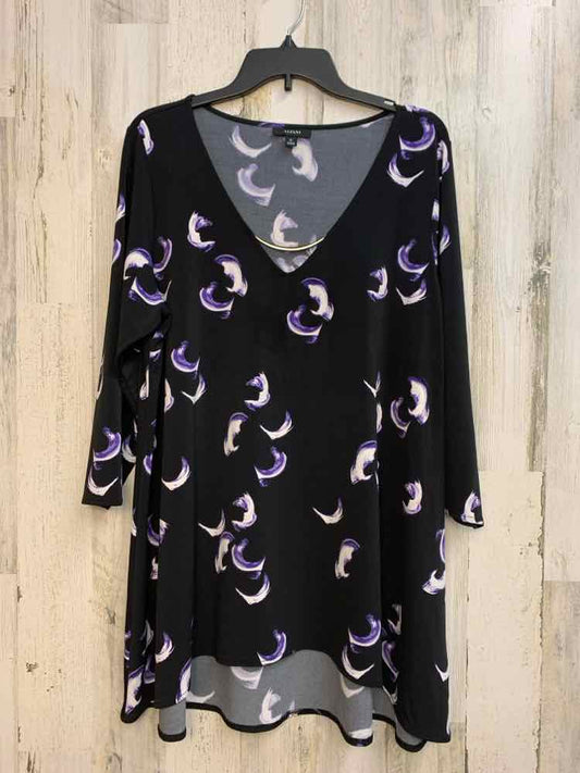 ALFANI PLUS SIZES Size 2X BLK/WHT/PURP SWIRLS 3/4 LENGTH TOP