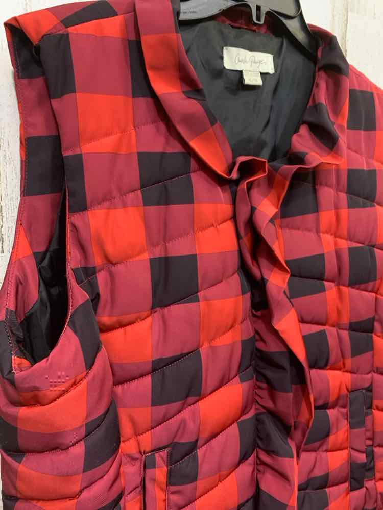 PRE-OWNED CHARLIE PAIGE Size XL Tops Red Plaid Vest RED AND BLACK PLAID VEST W/