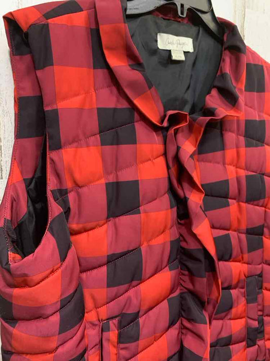 PRE-OWNED CHARLIE PAIGE Size XL Tops Red Plaid Vest RED AND BLACK PLAID VEST W/