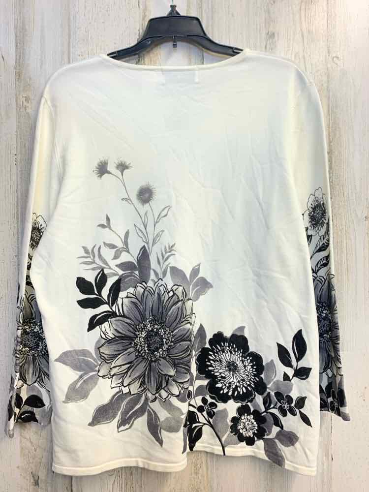 PRE-OWNED ALFRED DUNNER Tops Size L WHT/BLK Floral LONG SLEEVES TOP