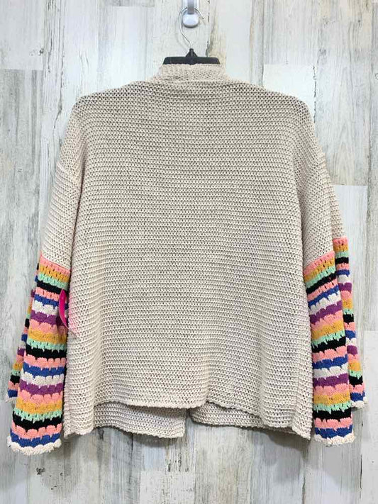 PRE-OWNED MELLO Size S Tops Taupe BEL STRIPEDL SLEEVES OPEN FRONT Cardigan