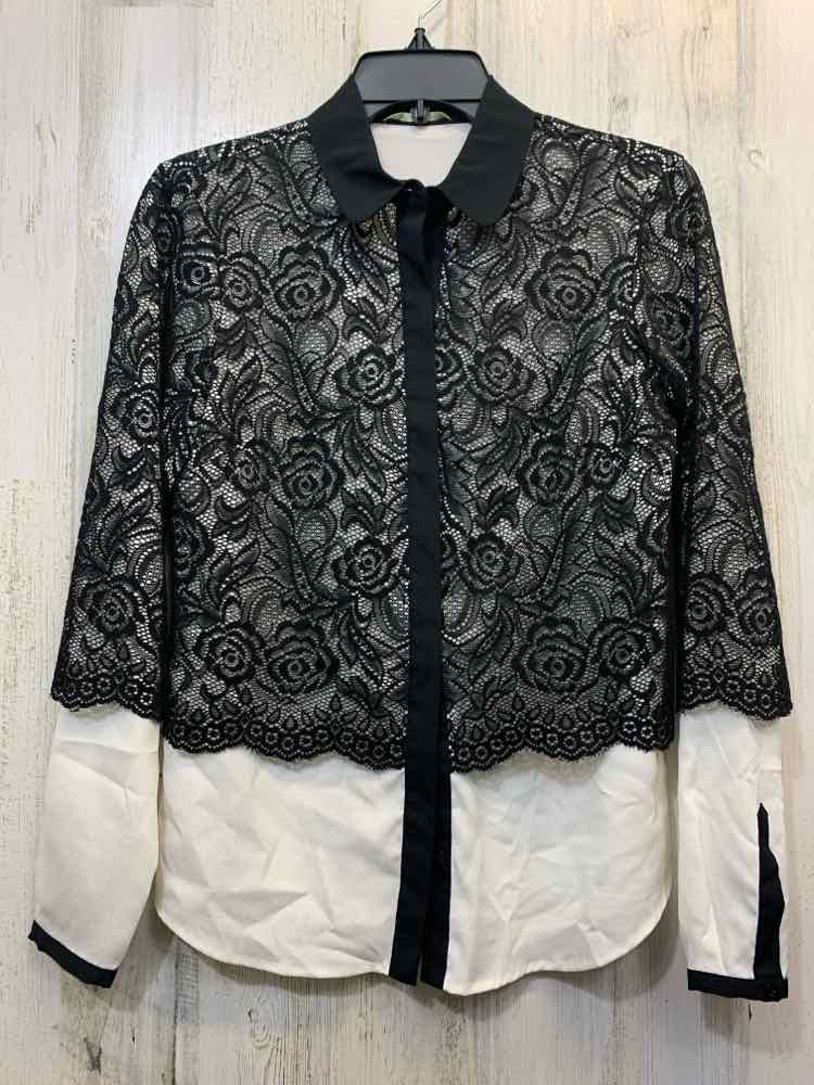 GIANNI BINI Tops Size XS BLK/WHT Lace LONG SLEEVES Shirt