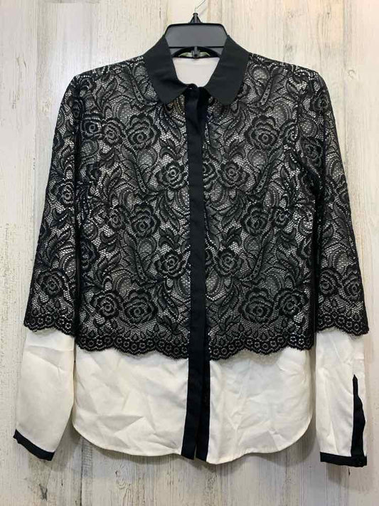 GIANNI BINI Tops Size XS BLK/WHT Lace LONG SLEEVES Shirt