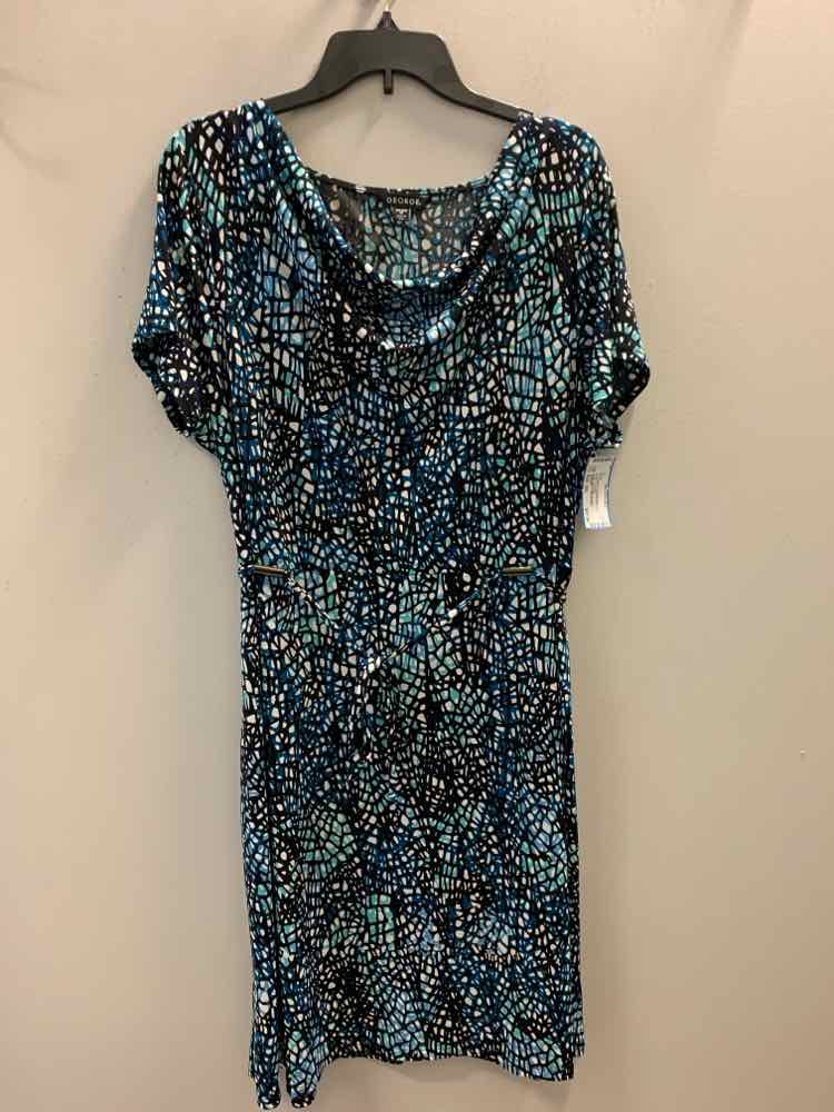 GEORGE PLUS SIZES Size XXL BLK/AQUA/WHT/BLU SHORT SLEEVES Dress