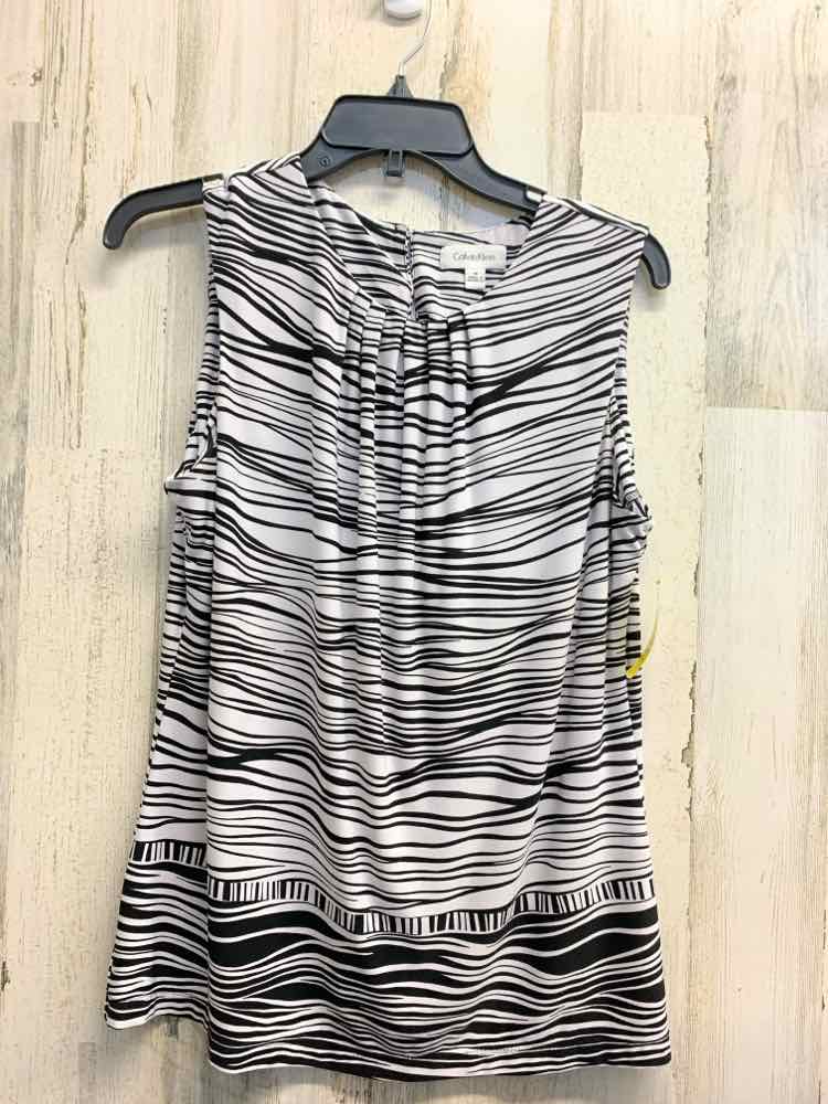 PRE-OWNED CALVIN KLIEN Tops Size M BLACK/WHITE ZEBRA SLEEVELESS Blouse
