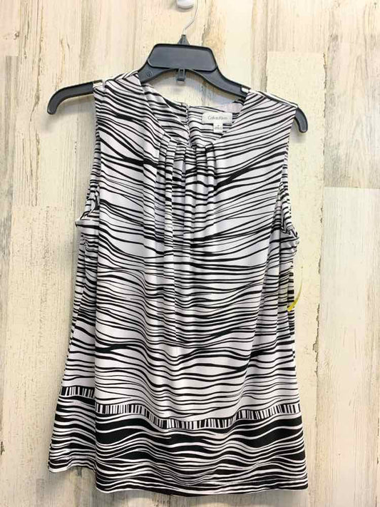 PRE-OWNED CALVIN KLIEN Tops Size M BLACK/WHITE ZEBRA SLEEVELESS Blouse