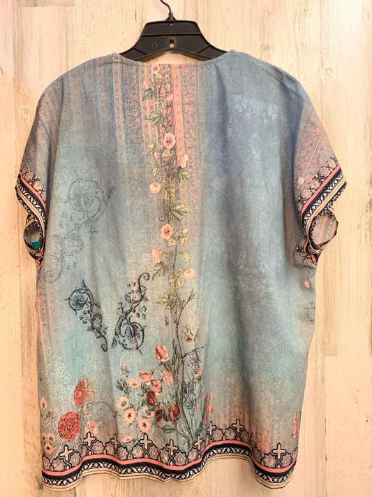 PRE-OWNED PLUS SIZES Size XXL BLU/GRN/PNK Floral SHORT SLEEVES TOP