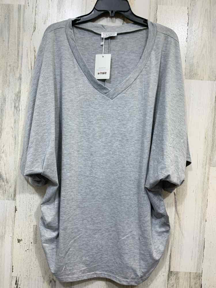 NWT TAMSY Tops Size One Size Gray Solid SHORT SLEEVES Blouse