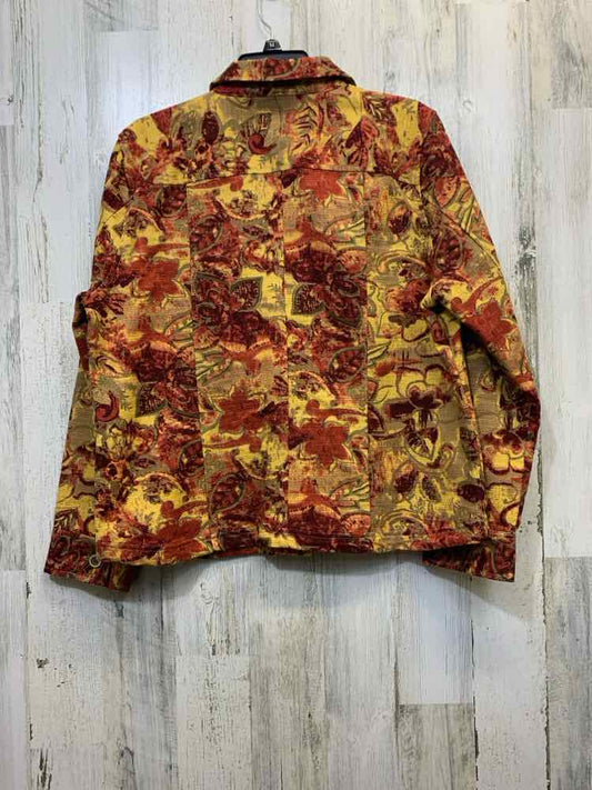 CHRISTOPHER & BANKS JACKETS / COATS Size XL RED/GOLD Floral LONGSLEEVE Coat