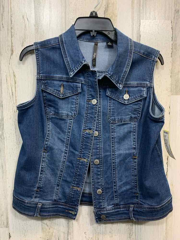 PRE-OWNED SKYE'S THE LIMIT Size M Denim Solid SLEEVELESS Jacket/BUTTON DOWN W TW