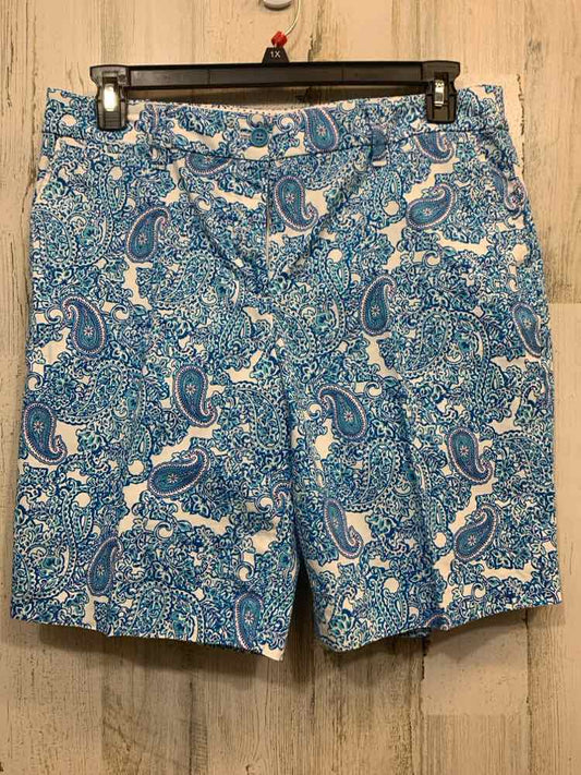 PRE-OWNED Size 12P TALBOTS BOTTOMS FLAT FRONT WHT/BLU FLORAL/PAISLRY SHORTS