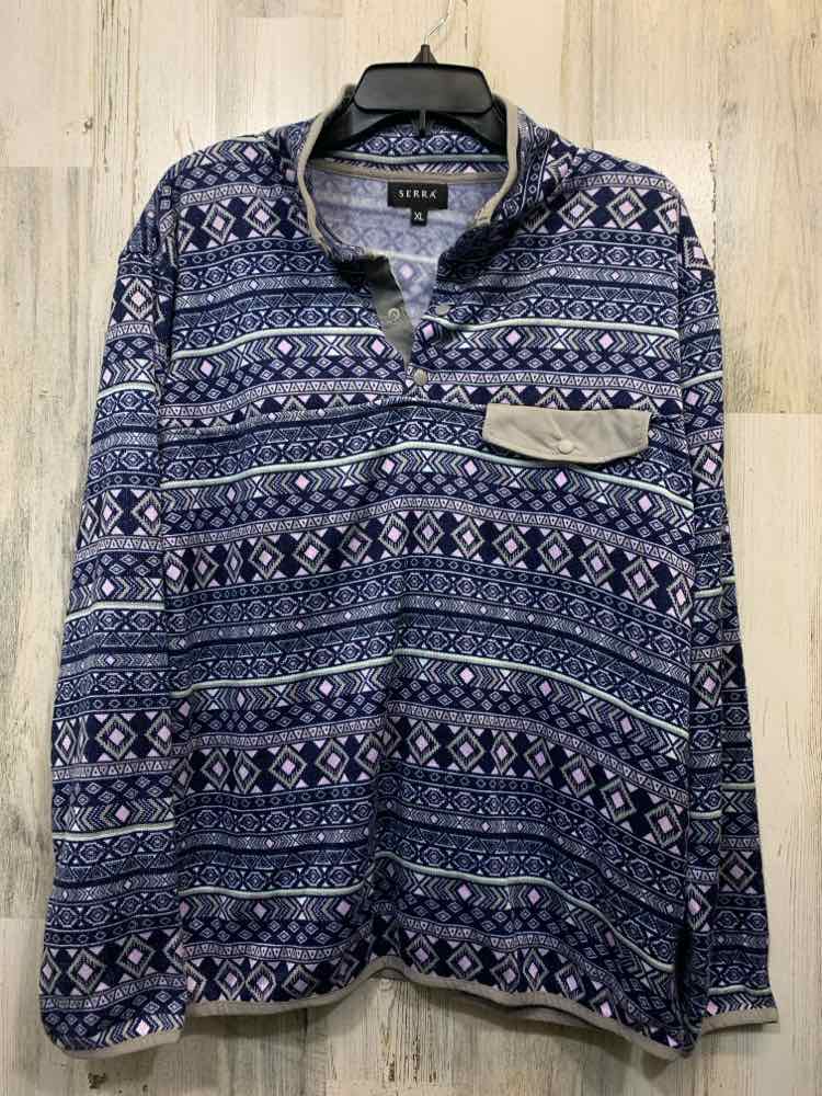 SERRA Tops Size XL BLU/WHT/GRAY Polyester DIAMOND LONGSLEEVE TOP