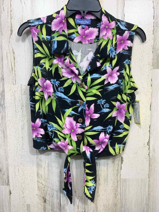PRE-OWNED PARADISE BAY Tops Size PL LILAC/BLACK/GREEN/BLUE Floral Blouse/COLLARE