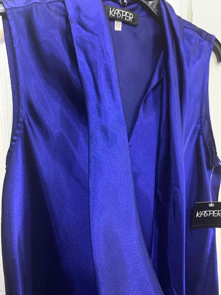 NWT KASPER Size L Tops Royal Blue SLEEVELESS/ V NECK FRONT TIE Blouse
