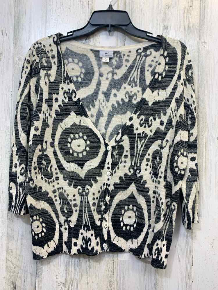 PRE-OWNED WORTHINGTON Tops Size XL BLACK/CREAM/GOLD Paisley LIGHT SWEATER TOP/LI