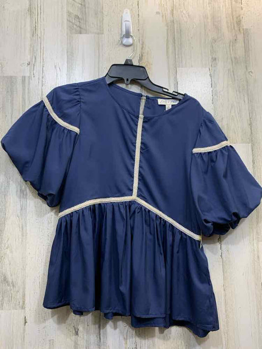 NWT SHE + SKY Tops Size S NAVY BLUE/WHITE BELL SLEEVES Blouse