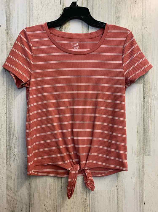 PRE-OWNED SWEET TEA'S Tops Size XL SALMON Stripe SHORT SLEEVES TOP