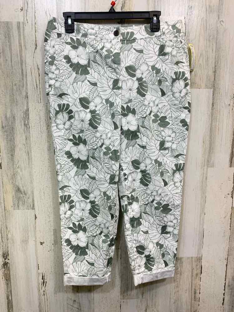 PRE-OWNED Size 10P TALBOTS SAGE/WHITE Floral CAPRI Pants/2 FRONT 2 BACK POCKETS
