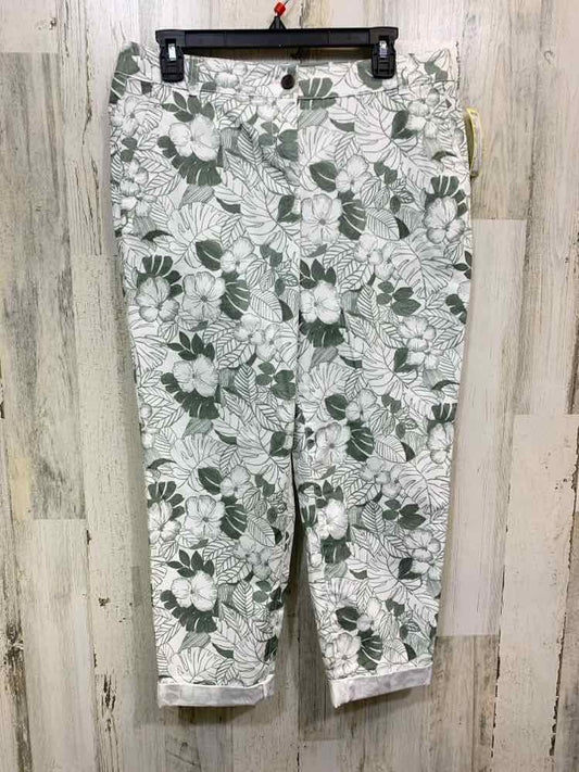 PRE-OWNED Size 10P TALBOTS SAGE/WHITE Floral CAPRI Pants/2 FRONT 2 BACK POCKETS