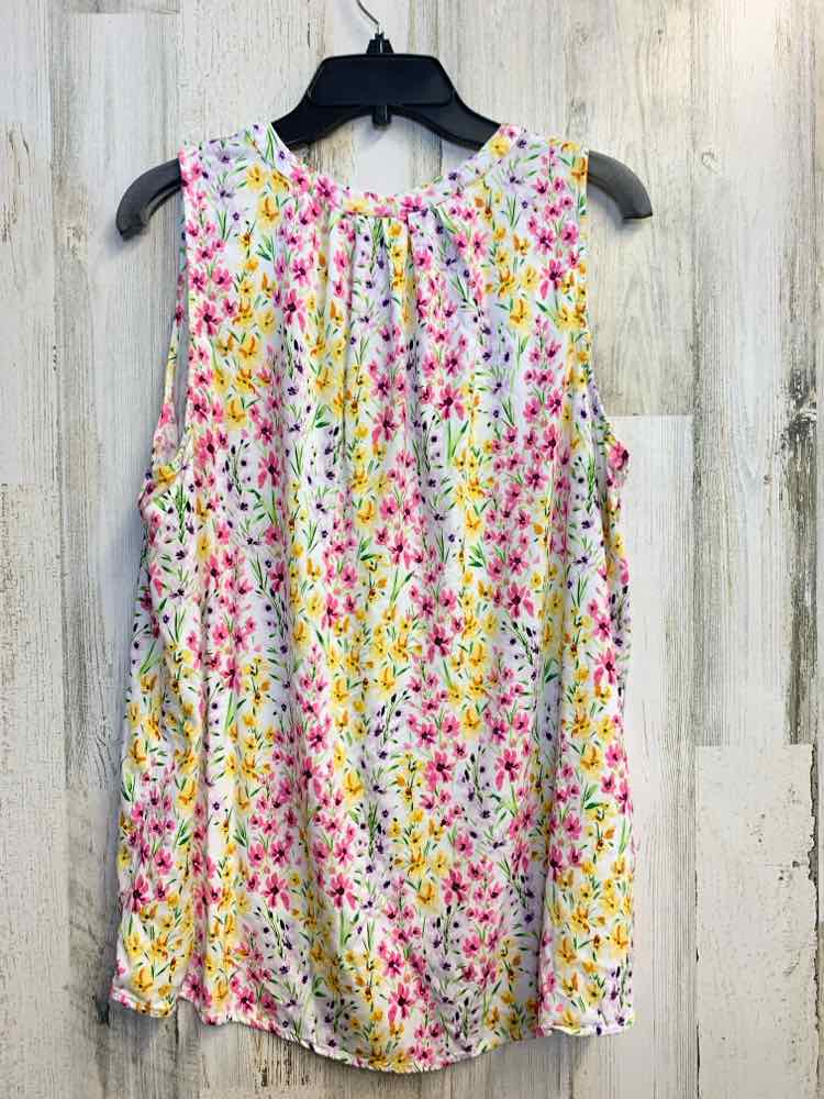 PRE-OWNED CROWN & IVY Tops Size XL WHT/YLW/PNK Floral SLEEVELESS TOP