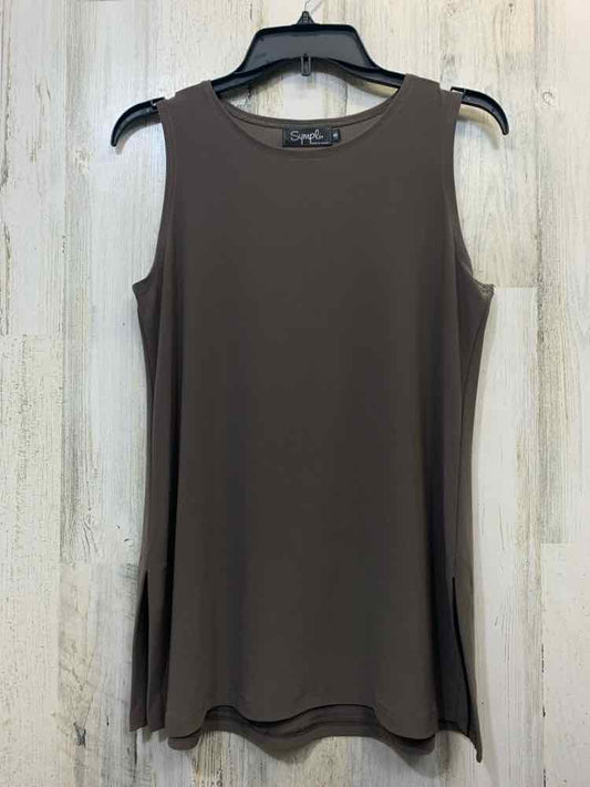 SIMPLIFY Tops Size 8 Olive ELASTIC SLEEVELESS ROUND NECK SLIT SIDE