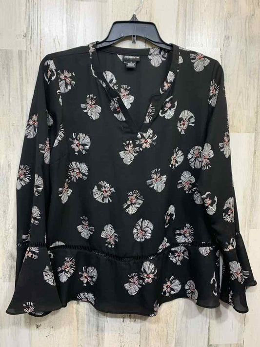 PRE-OWNED LIZ CLAIBORNE Tops Size XL Black SHEER FLOWERS LONG SLEEVE TOPV-CUT W/