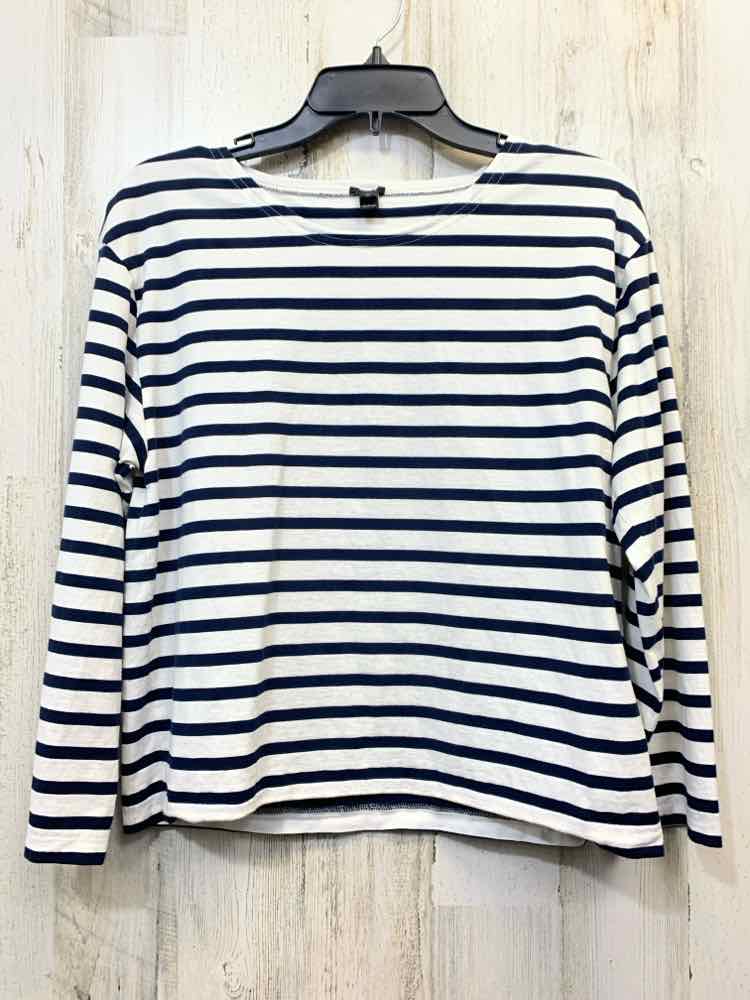 PRE-OWNED J.CREW Tops Size M WHITE/NAVY STRIPES 3/4 LENGTH TOP/WHITE/NAVY STRIPE