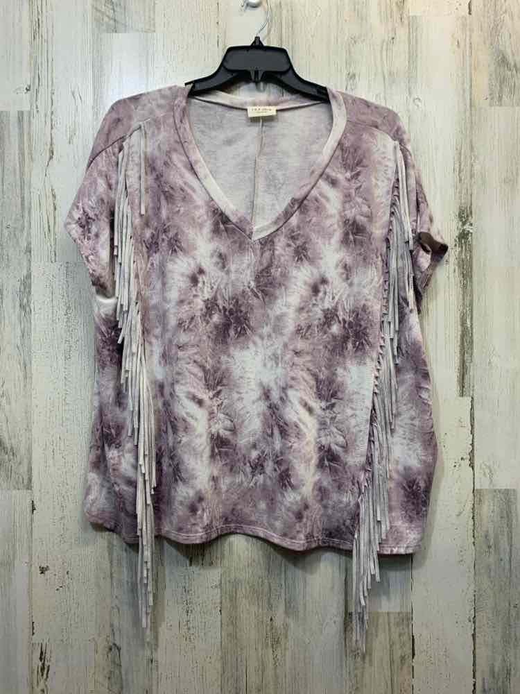 PRE-OWNED 143 STORY Tops Size L GRAY/PURPLE TY-DYE SHORT SLEEVES TOP/TYE-DYE TOP