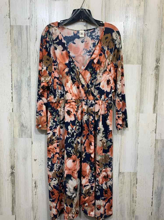 SEW IN LOVE PLUS SIZES Size 2X NAVY/PEACH Floral 3/4 LENGTH Dress