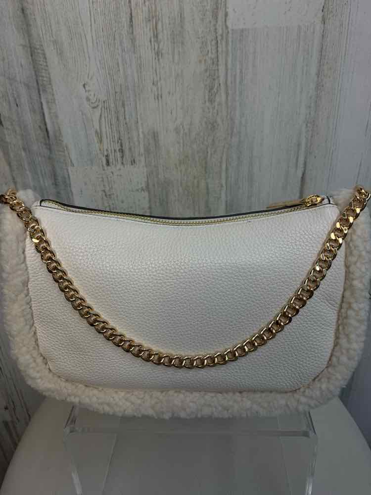 MICHAEL KORS Designer Handbags Cream//SHEARLING FAUX FUR TRIM/CARMELA PEBBLED