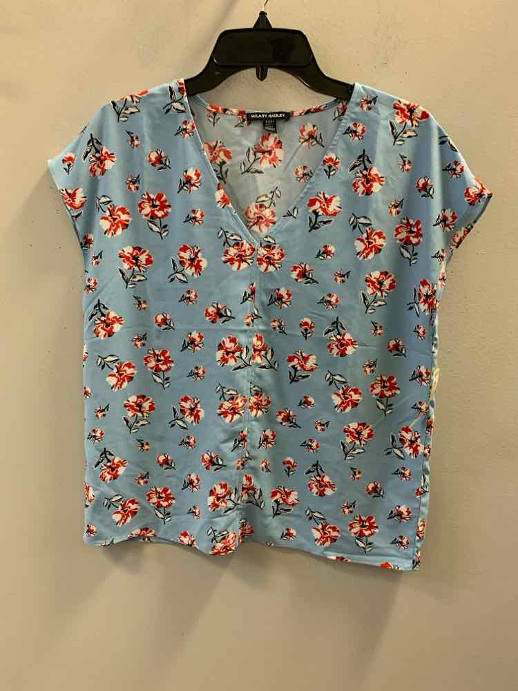 HILARY RADLEY Tops Size S BLU/RED/BLK Floral CAP SLEEVE TOP