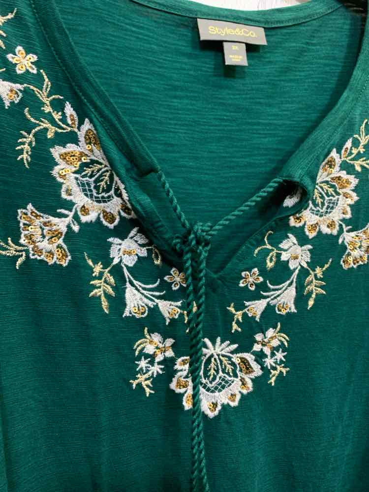 NWT STYLE & CO Tops Size 3X Green Floral LONG SLEEVE Blouse