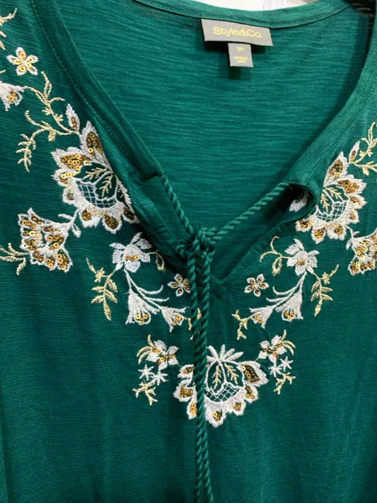 NWT STYLE & CO Tops Size 3X Green Floral LONG SLEEVE Blouse