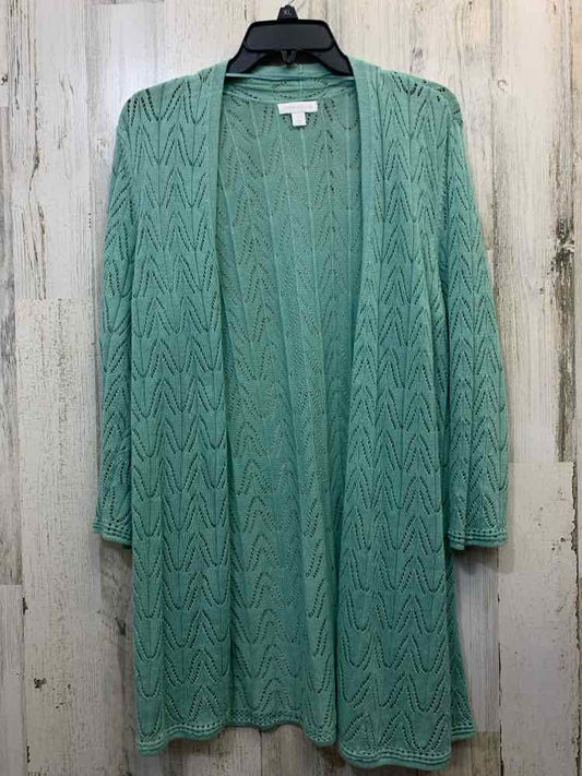CHARTER CLUB JACKETS / COATS Size L Teal 3/4 LENGTH Cardigan LONG CROCHET