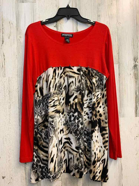MISHCA Tops Size L RED/TAN/BLK Animal Print LONG SLEEVES TOP