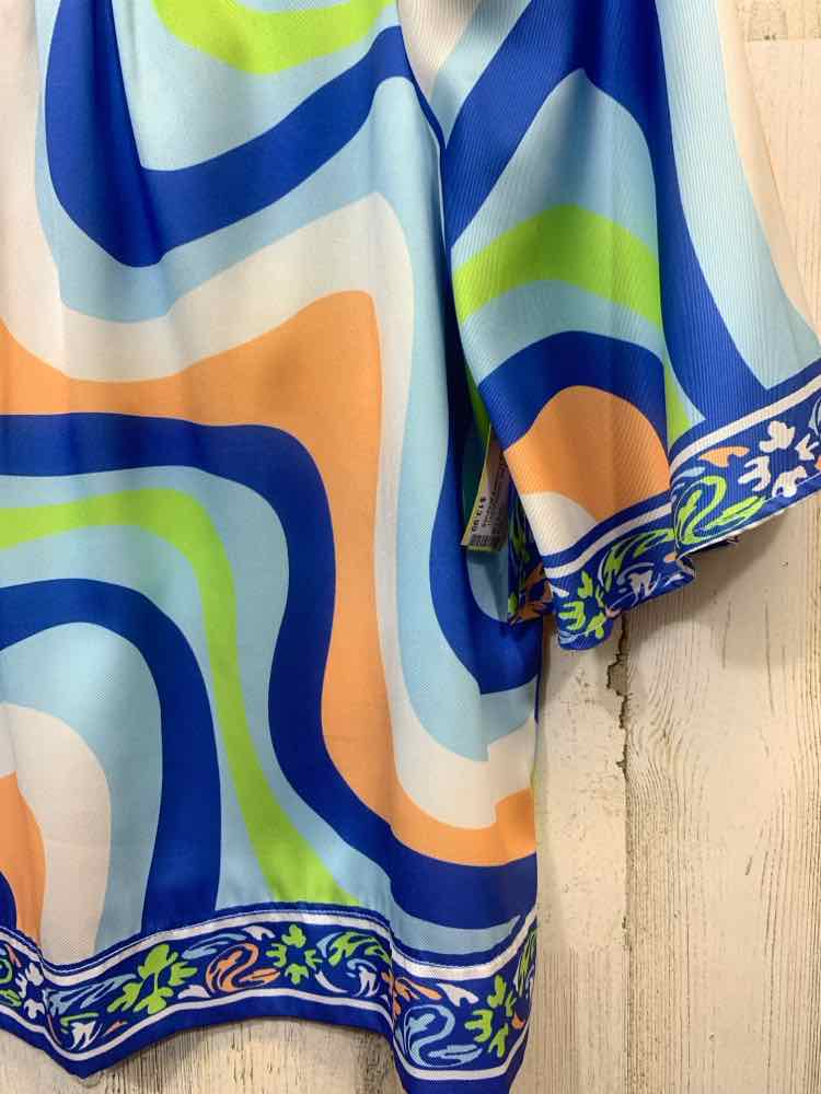 PRE-OWNED JADE Tops Size S BLUE/SHERBERT/LIME GREEN/LIGHT BLUE SWIRLS Blouse/SWI