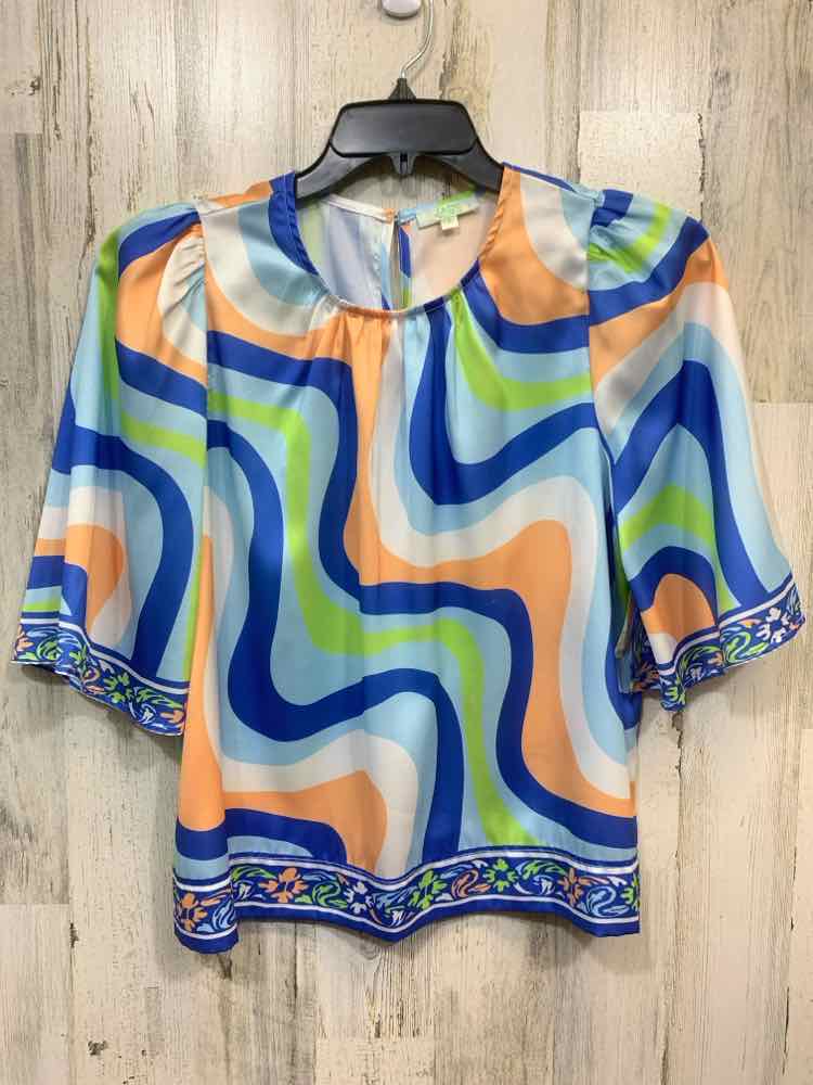 PRE-OWNED JADE Tops Size S BLUE/SHERBERT/LIME GREEN/LIGHT BLUE SWIRLS Blouse/SWI