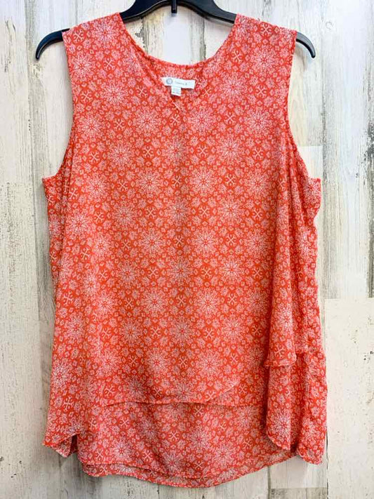 PRE-OWNED CRISTINA B Tops Size XL Orange PATTERN SLEEVELESS TOP
