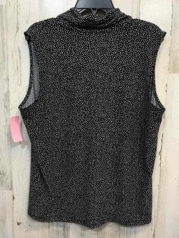 PRE-OWNED ANNE KLEIN Tops Size XL BLK/WHT Polka Dot SLEEVELESS Blouse/CUFFED SLE